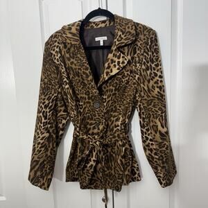 Fashion Bug Leopard Print Belted Jacket Women’s 16W Y2K Mob Wife Suede Feel